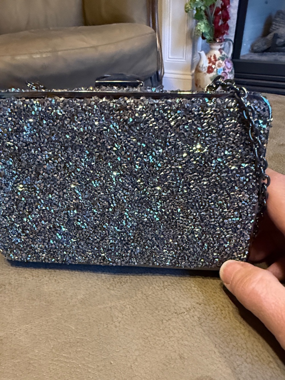 Glitter Evening Clutch Bag - Silver Sparkle